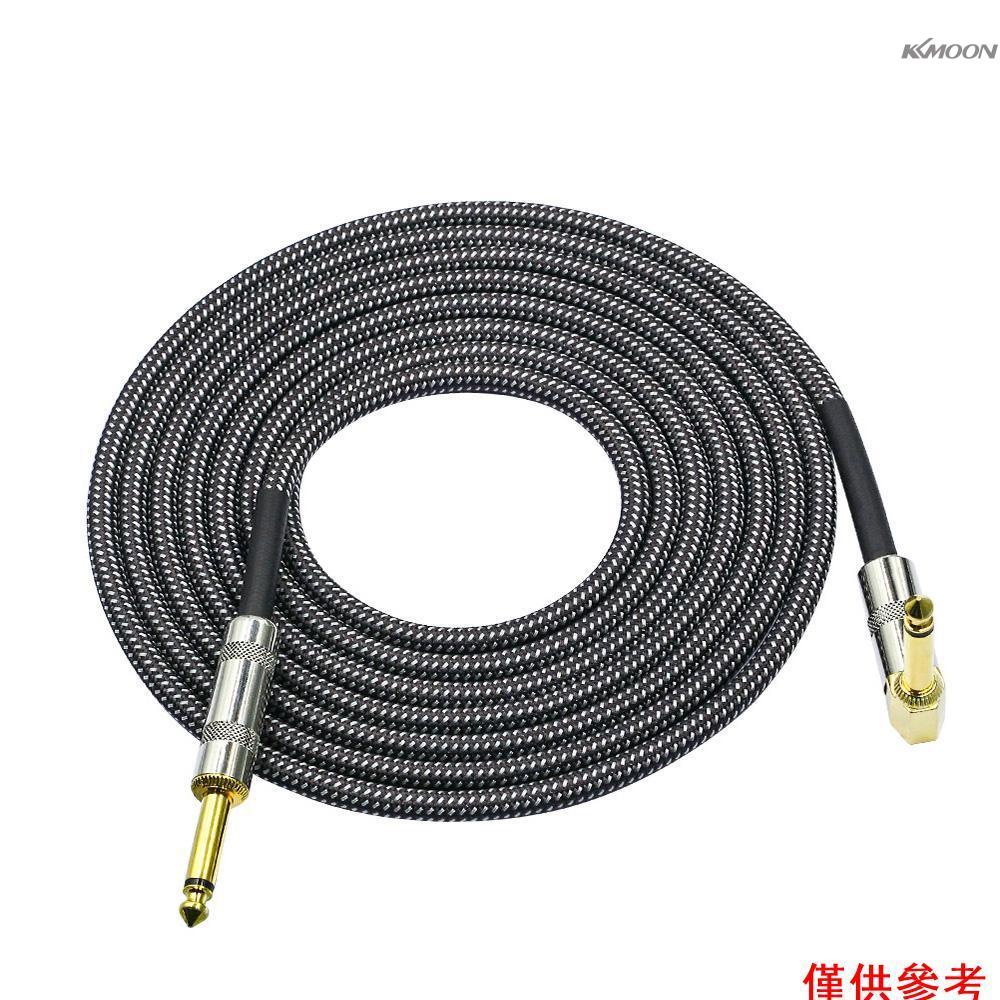 Kkmoon 3 米/10 英尺樂器音頻吉他電纜線 1/4 英寸直角鍍金 TS 插頭 PVC 編織布護套適用於電吉他貝司