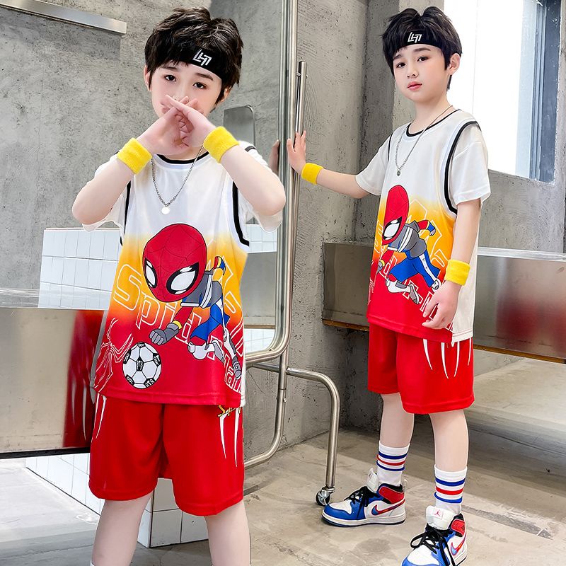 男童套裝兒童速幹衣服蜘蛛人童裝衣服蜘蛛人服裝兒童運動套裝男童籃球服