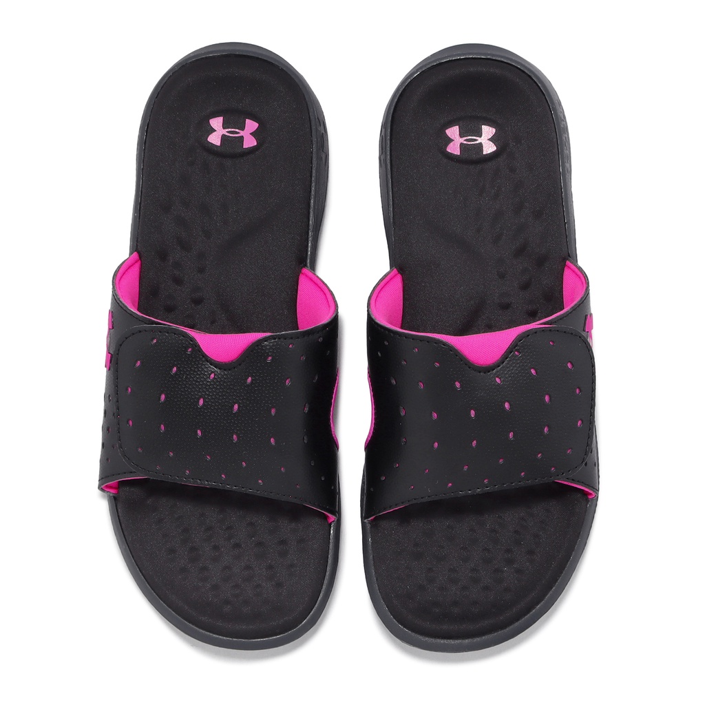 Under Armour 拖鞋 Ignite PRO 黑 桃紅 UA 魔鬼氈 女鞋 涼拖鞋 ACS 3026027002