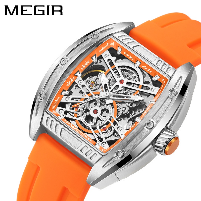 【現貨】MEGIR 8601G 時尚 休閒 運動 全自動機械男士手錶 2023年新款 夜光防水矽膠帶男表