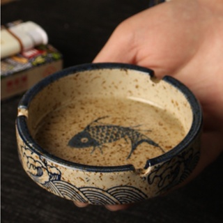 魚圖復古煙灰缸 創意家用客廳煙缸時尚個性小號的煙頭缸 陶瓷菸灰缸