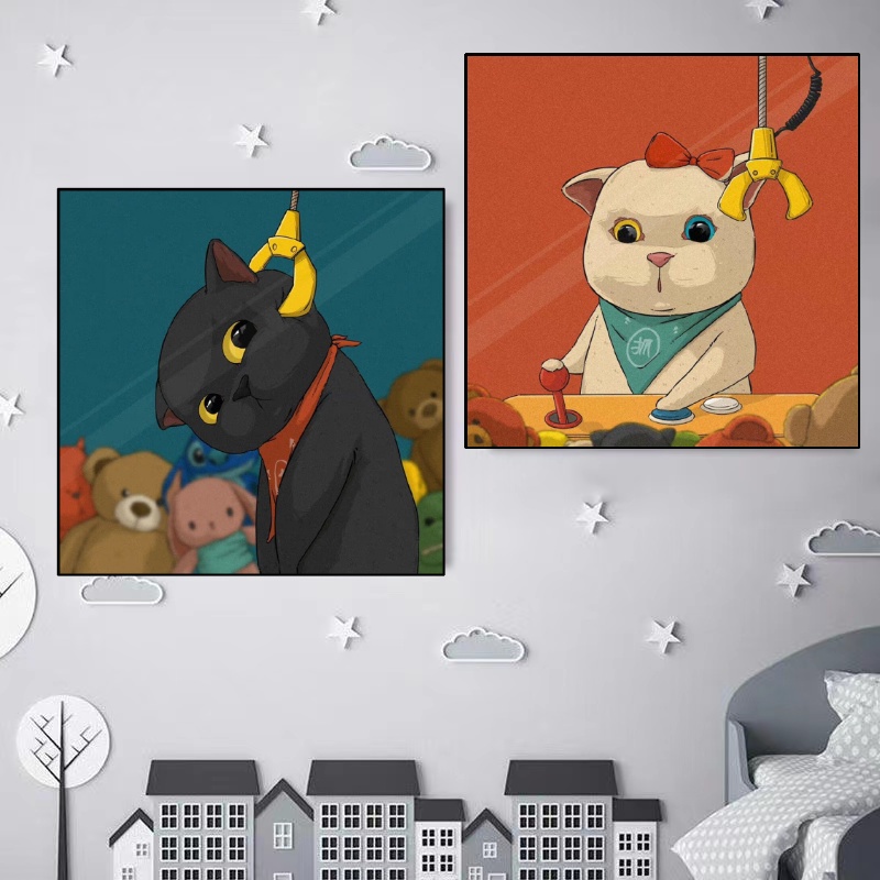 可愛貓咪diy數字油畫有框 卡通寵物小貓彩繪減壓藝術填色畫掛畫 情侶兒童動漫房間創意手工裝飾畫