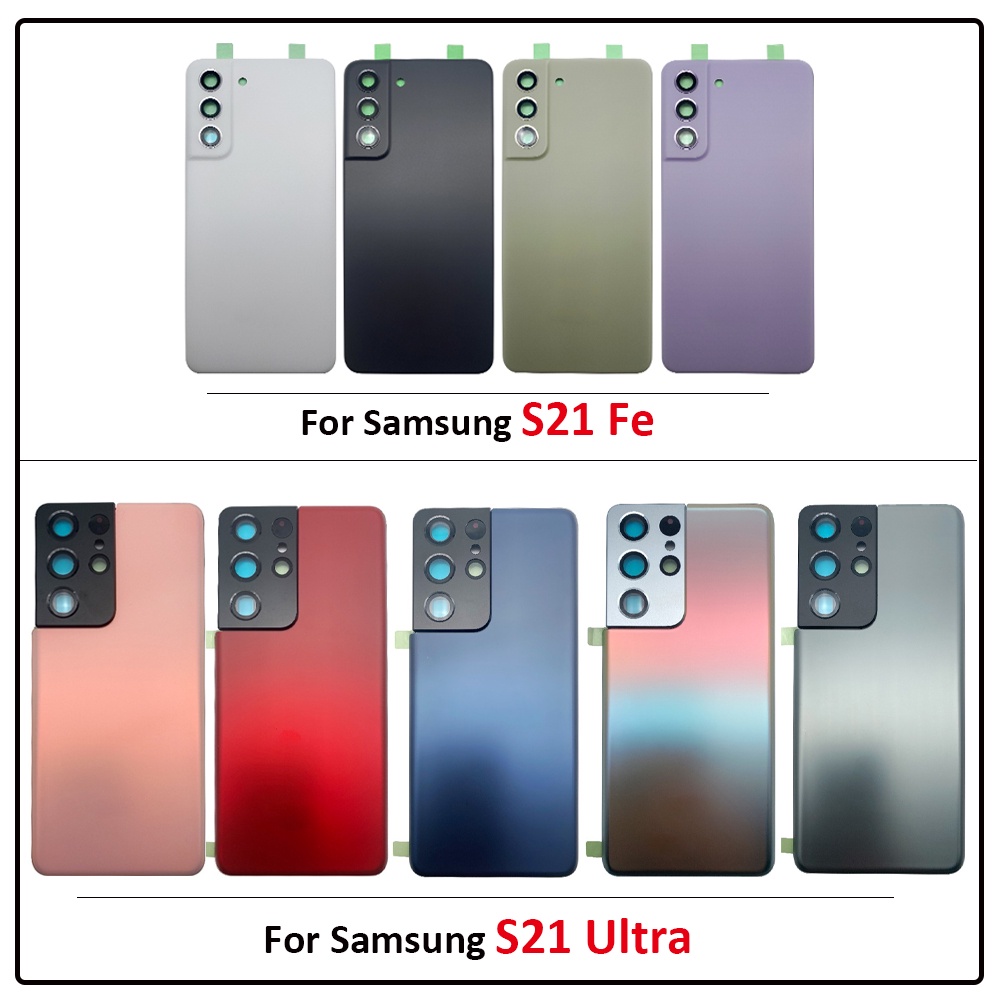 SAMSUNG 全新電池後蓋後門更換外殼外殼粘合劑帶相機玻璃鏡頭適用於三星 Galaxy S21 Ultra / S21