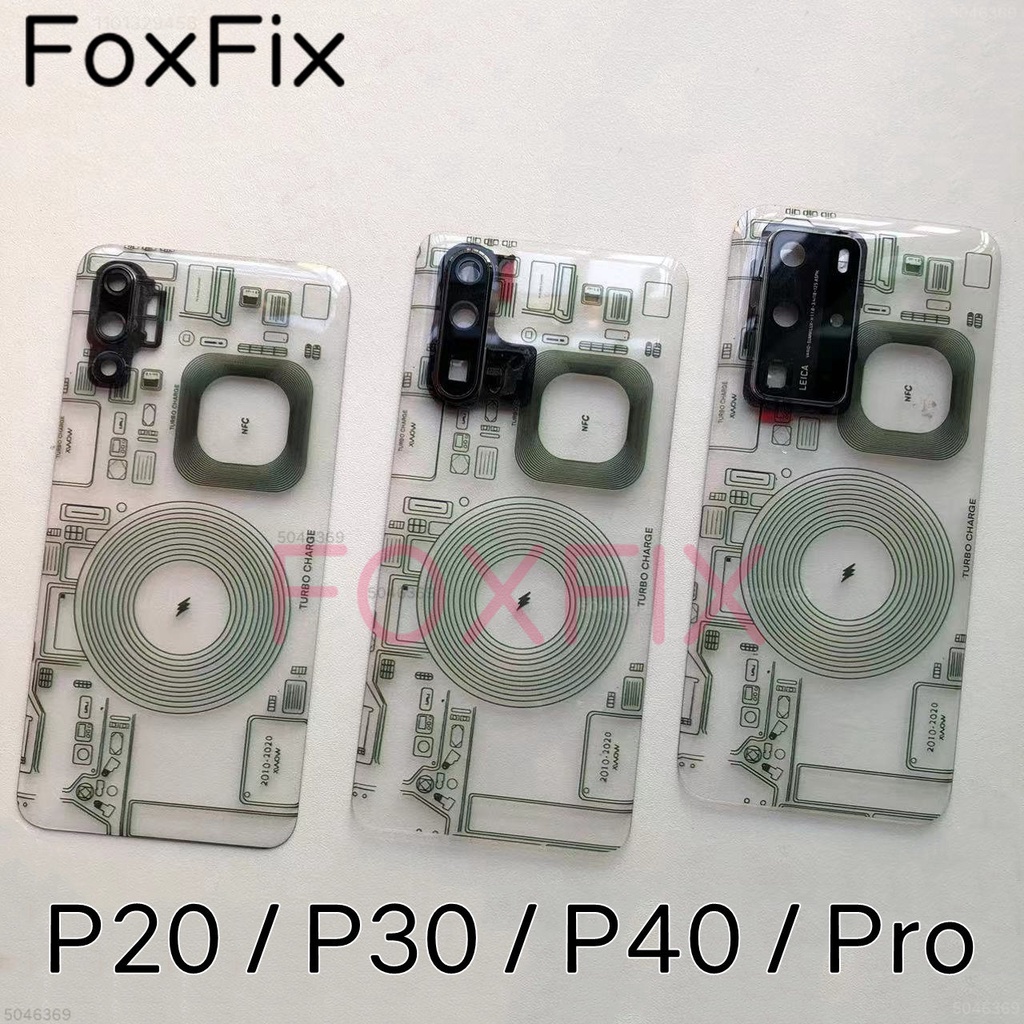 適用於華為 P20 P30 P40 Pro 電池蓋後殼門殼的玻璃後蓋帶相機鏡頭更換+不干膠貼紙