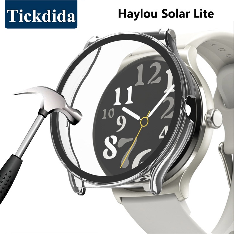 Haylou Solar Lite 屏幕保護膜鋼化玻璃+外殼太陽能保護殼配件的框架保險槓蓋