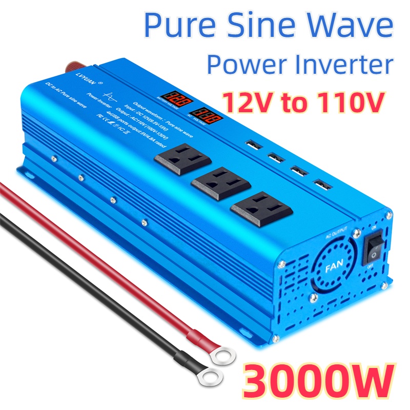 3000w 12V 至 110V 電源逆變器純正弦波電源轉換器 USB 美國插座