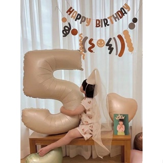 ins奶油色數字氣球素色寶寶生日佈置場景派對氛圍拍照道具裝飾品