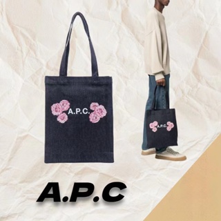 韓國APC托特包 牛仔帆布條紋購物袋 手提袋 單肩手提帆布包