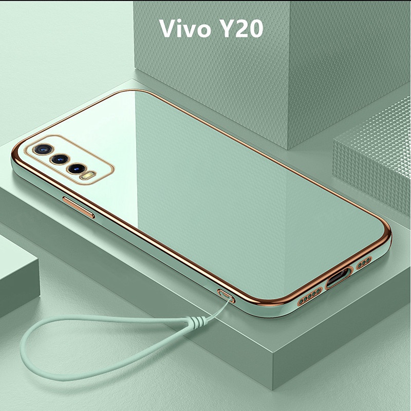 外殼 Vivo Y20 手機殼掛繩電鍍蓋軟 TPU 手機殼 Vivo Y20