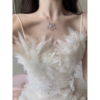 蕾絲羽毛吊帶洋裝2023夏季新款派對禮服性感豪華禮服