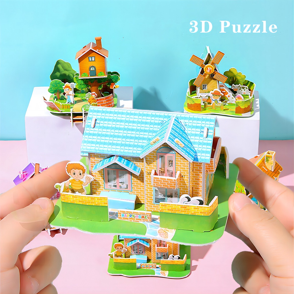 3D立體拼圖 兒童紙質拼圖 DIY手工房子 創意建築模型擺件 幼兒園手工 益智玩具 YL138