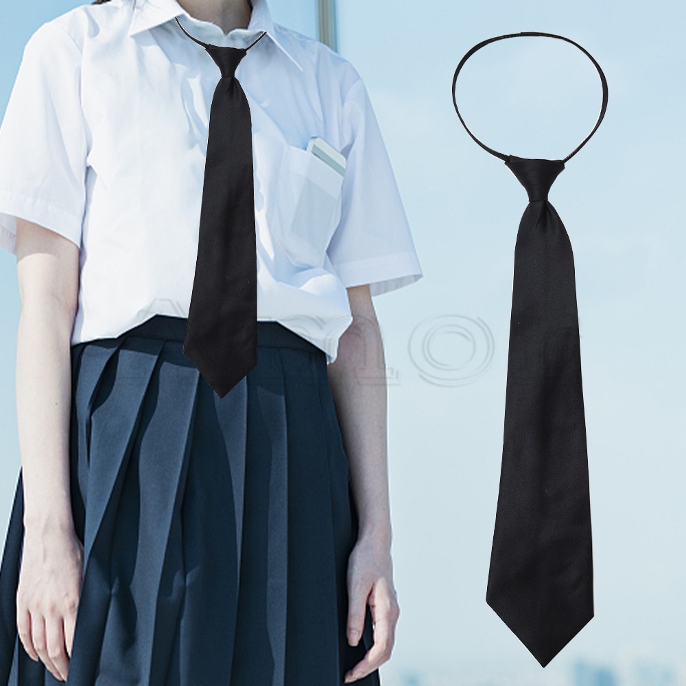 黑色拉鍊式正式可調節柔軟光滑校服日本學院風襯衫服裝配飾中性領帶女