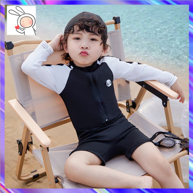 【夏季新款~現貨】韓國兒童泳衣男童長袖防晒速乾連身溫泉男寶寶嬰兒帥氣中兒童泳衣