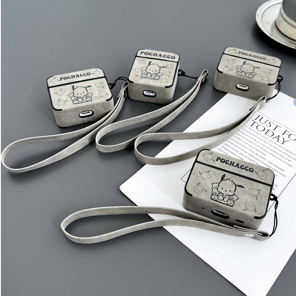 灰色皮革 Airpods Pro 保護套帶錶帶適用於 iPhone 無線耳機 Airpods 1/2/Pro/Pro2/