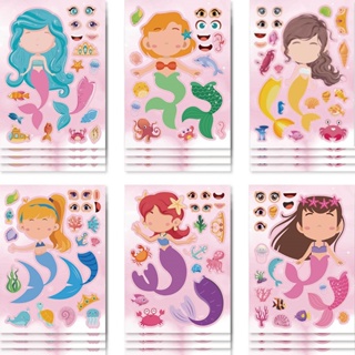 12 件 / 多美人魚製作自己的臉 DIY 拼圖貼紙兒童女孩玩具