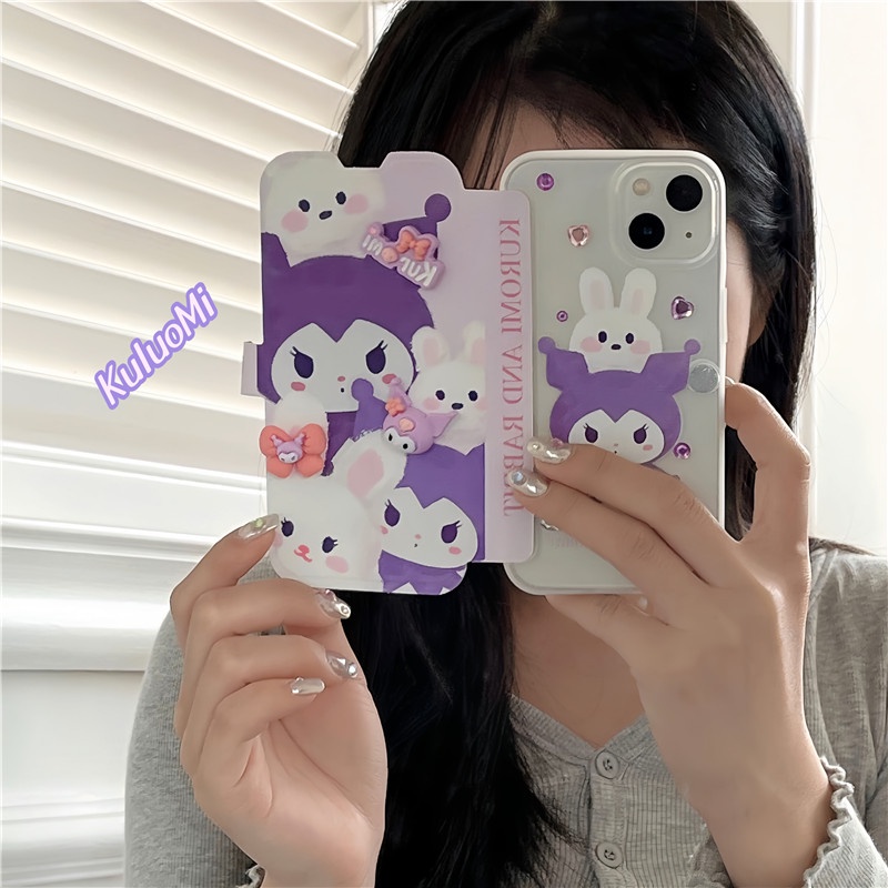 可愛卡通 Kuromi Rabbit 補丁鑽孔翻蓋皮套保護套適用於 iphone 14 13 12 11 pro max