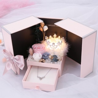 【預購-電子發票】永生花皇冠禮盒 成品玫瑰花 項鏈禮品 聖誕節創意禮物批發