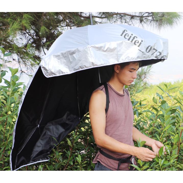 【即美生活】免運 可背式採茶傘攜帶遮陽傘超輕頭帽傘戶外防晒雙層黑膠創意晴雨傘