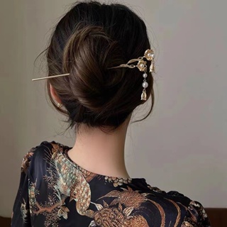 珍珠吊墜氣質髮簪高級感中式古風盤發發釵夏天女簡約現代旗袍簪子