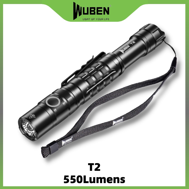 Wuben T2 LED 手電筒 550 流明 IP68 手電筒,用於戶外戰術尾部開關點亮