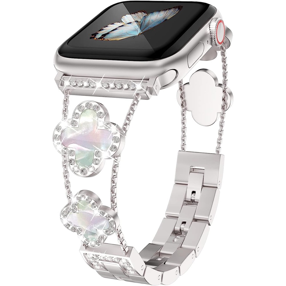 女士手鍊鑽石蘋果錶帶金屬皮帶錶帶適用Apple Watch Ultra 49/45/44/42/41/40/38 毫米