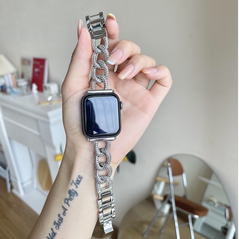 ［Moon]適用Apple Watch錶帶 女士錶帶 S7 S8 S6 SE 45mm 41mm 40mm金屬錶帶