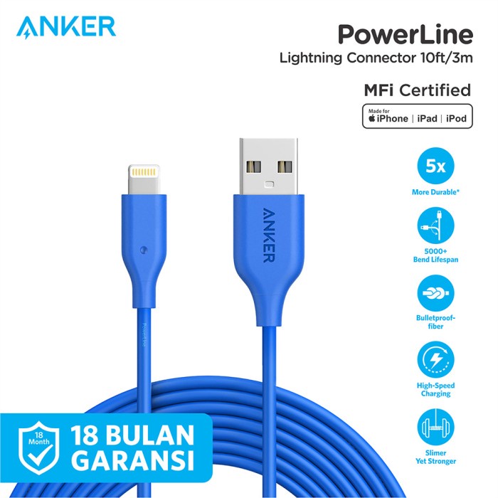 Anker 充電器電纜電力線 USB A 型轉閃電 3M 10FT A8113