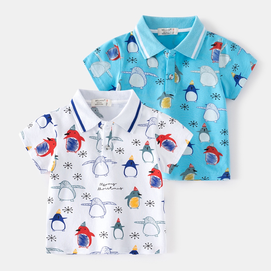 Soffny Kids Polo 衫男童棉 T 恤兒童服裝夏季休閒短袖嬰兒襯衫 Polo kemeja budak le