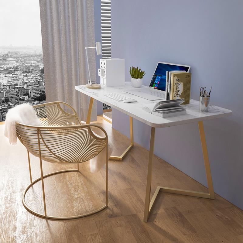 【現貨 】免運🔥北歐大理石電腦桌輕奢現代書桌簡約卧室家用辦公桌子一體岩板書桌
