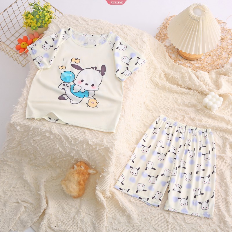 夏季睡衣兒童短袖+短褲三麗鷗 Pachacco Hello Kitty 卡通薄款家居服套裝睡衣套裝【WOW】