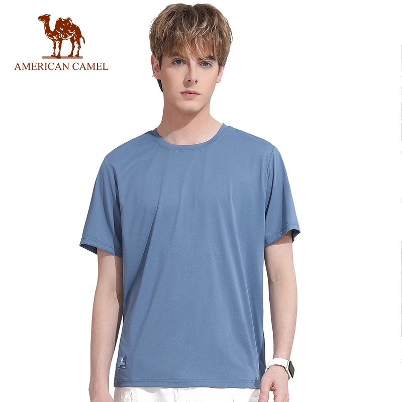 American CAMEL戶外男士短袖T恤休閒透氣清爽速乾純色運動上衣