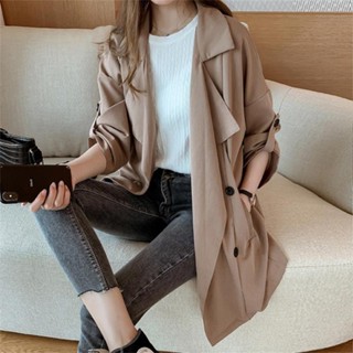 2023春秋新款韓版寬鬆時尚中長款寬鬆小個子薄款流行外套風衣女潮