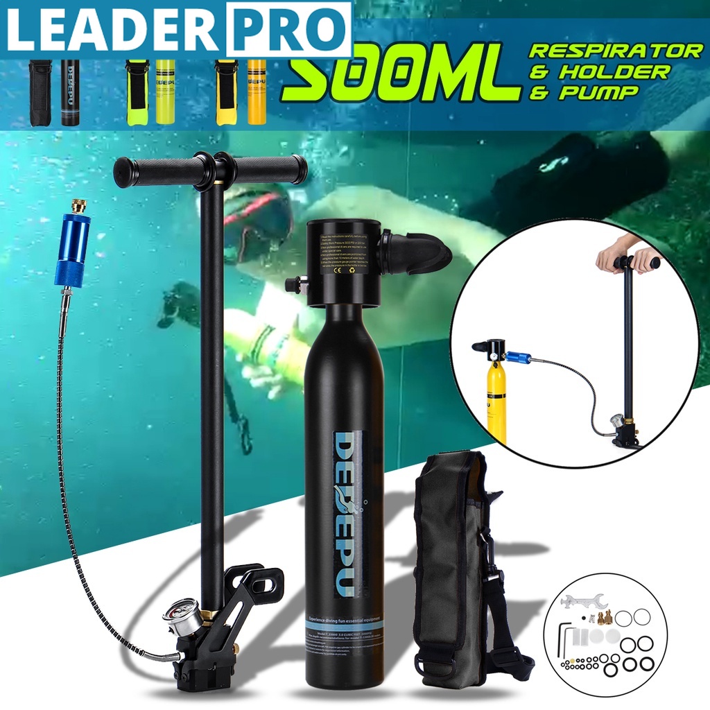 500ml 便攜式潛水儲氣罐套裝水肺手動泵氧氣瓶迷你操作泵帶泵和呼吸器袋