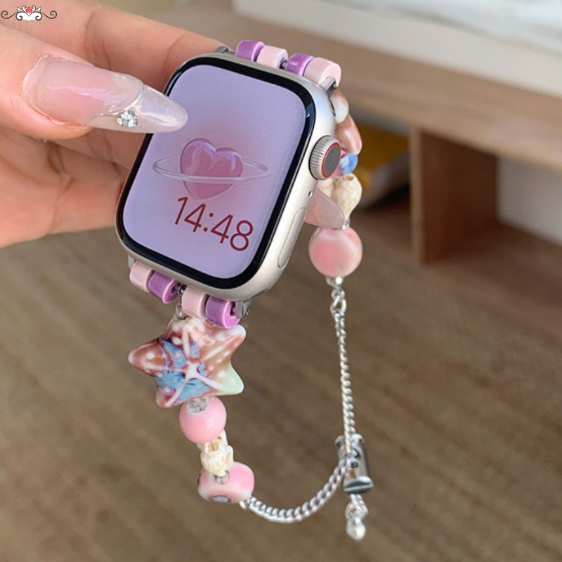夏日海星與珊瑚 陶瓷錶帶 適用 apple watch 蘋果錶帶 iwatch SE 1-9代通用Ultra 替換腕帶