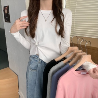 2022年新款秋季韓版不規則設計感長袖T恤女別緻學生上衣女打底衫