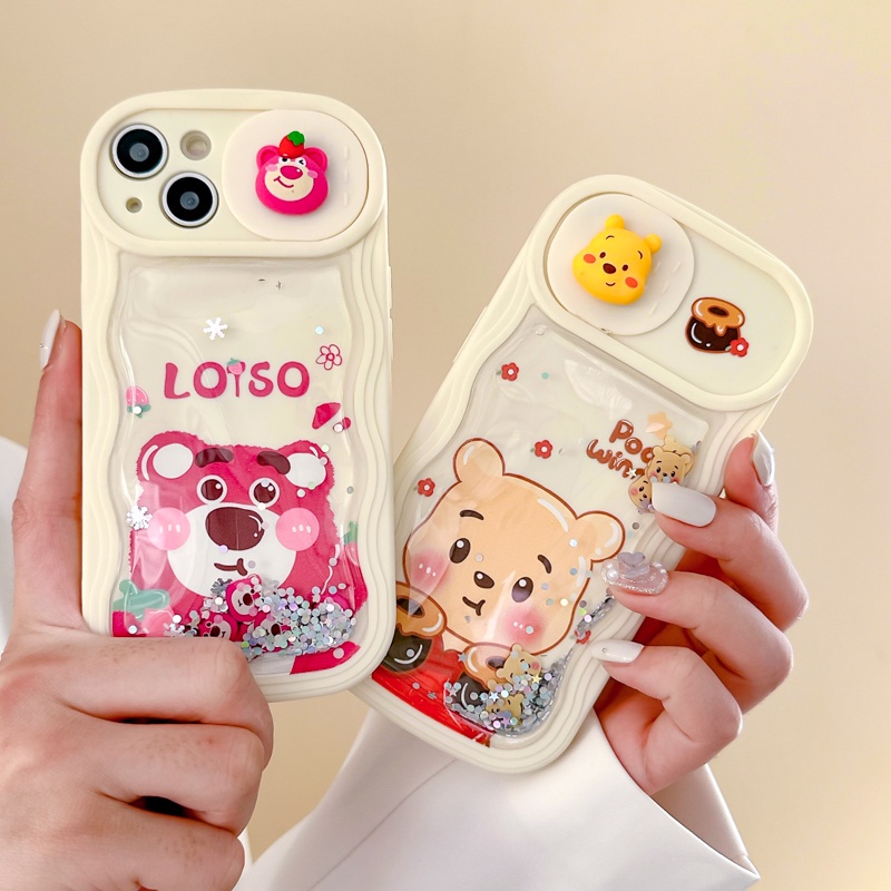流沙草莓熊&amp;維尼 For iPhone 14 Pro Max 推窗 11 12 13 Pro max 軟殼 TPU Ba