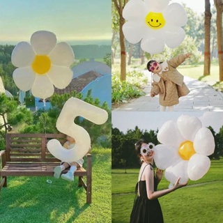 1 件套微笑雛菊鋁膜球白色雛菊氣球生日情人節婚禮嬰兒送禮會派對裝飾品兒童玩具攝影道具