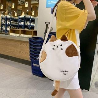 可愛卡通小貓帆布包 休閒時尚大容量斜背包 少女學生通勤帆布包
