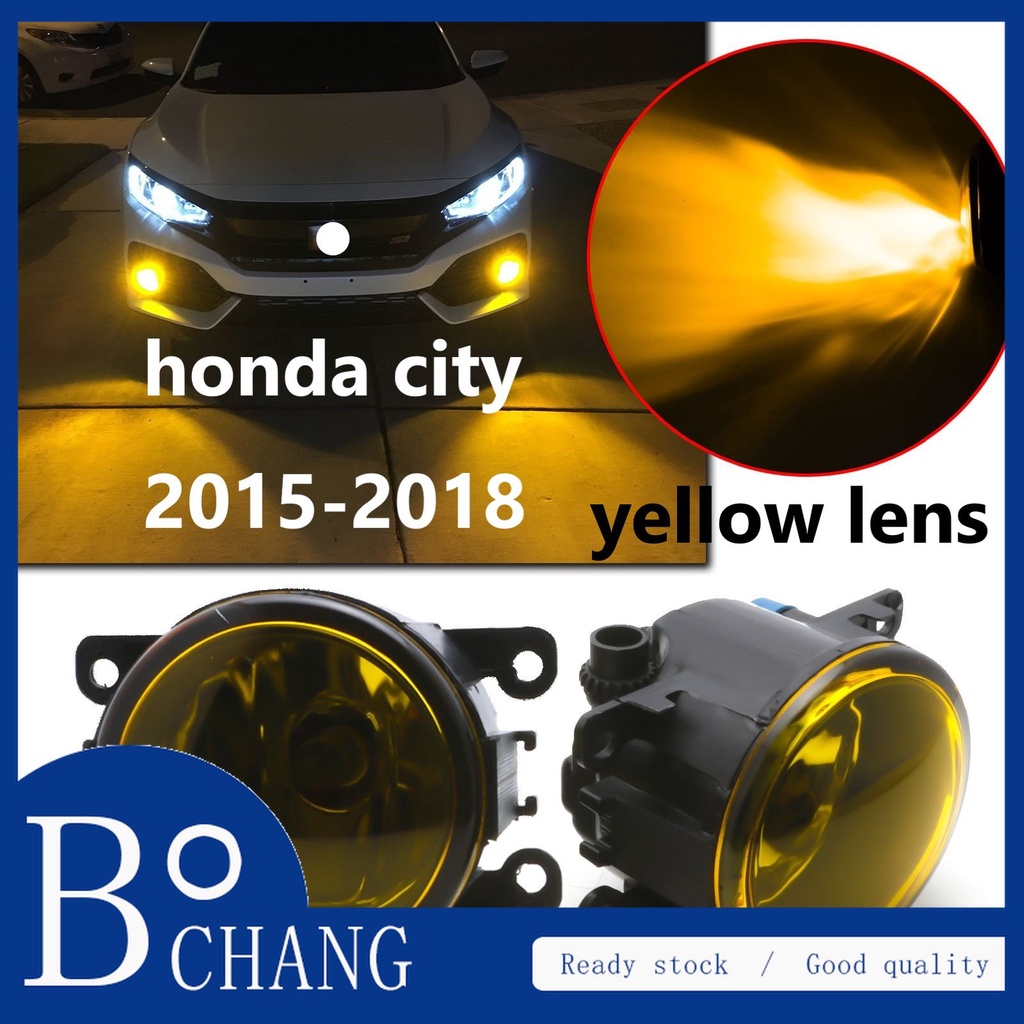 博昌一對(黃色透鏡)霧燈前保險槓燈燈適用於honda CITY GM6 2015 2016 2017 2018 2019
