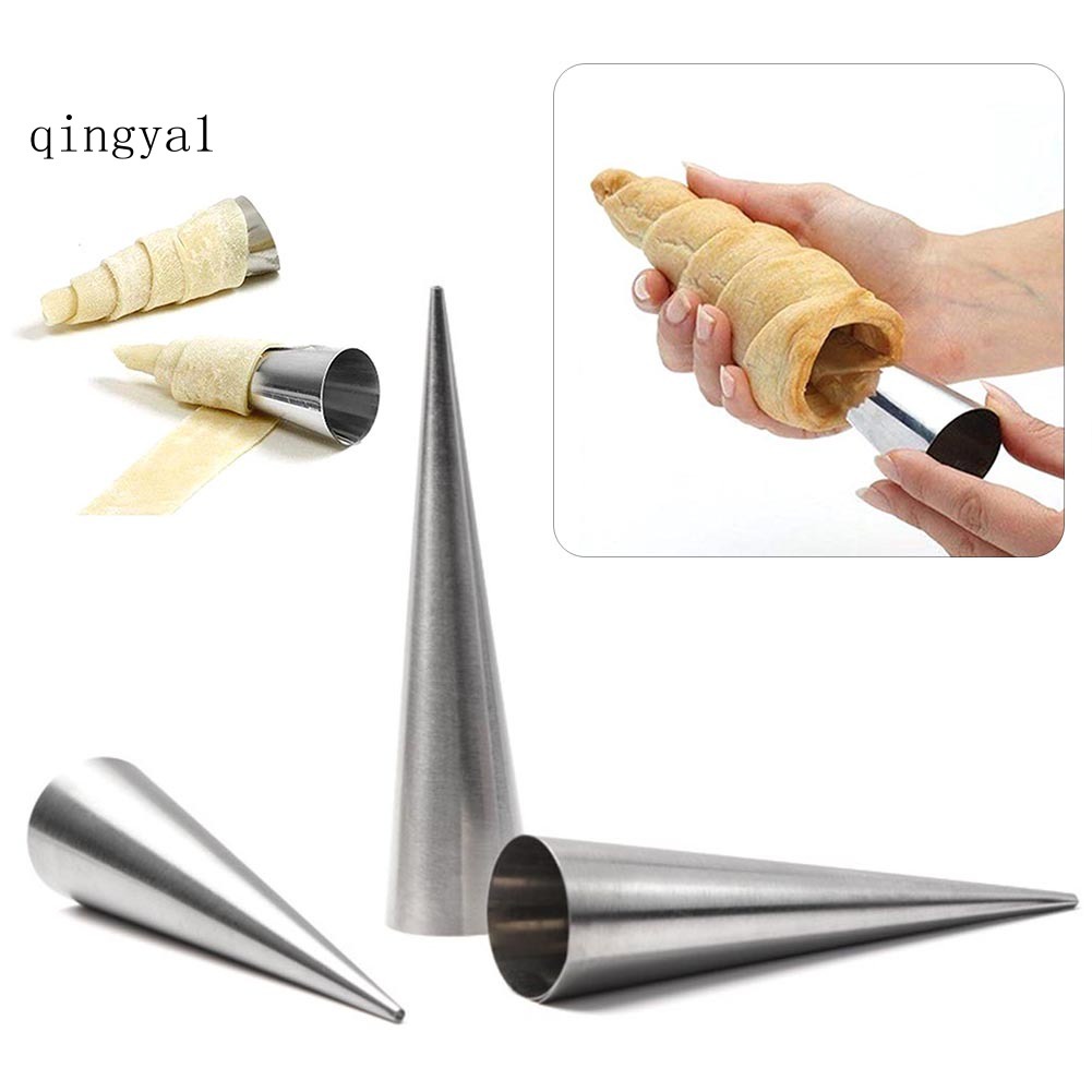 Qya不銹鋼錐形螺旋羊角麵包尖管麵包模具烘焙工具