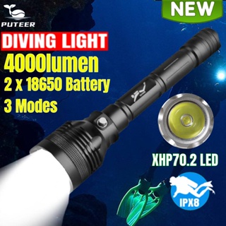 Puteer防水手電筒 D50 潛水燈 深潛手電筒4000lm XHP70.2 LED 水下80m IPX8防水手電筒