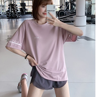 運動T恤女寬鬆跑步罩衫瑜伽短袖健身服上衣