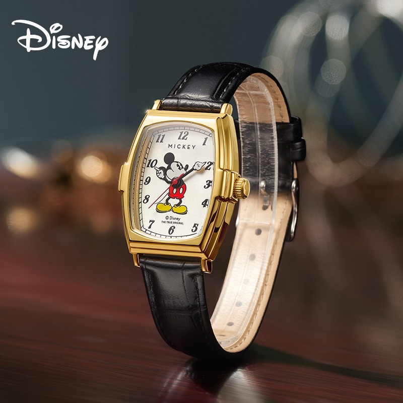 正版迪士尼米奇手錶 女學生復古潮流時尚可愛簡約夜光防水石英腕錶女生
