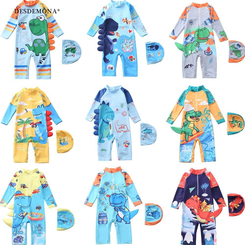 兒童泳衣連身男童新款日韓風嬰兒男孩海軍藍條鯨魚泳裝寶寶泳衣