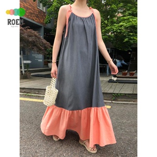 ROVE[輕奢高級]韓國chic夏季法式度假風拼接撞色設計感小眾慵懶風吊帶洋裝洋裝女
