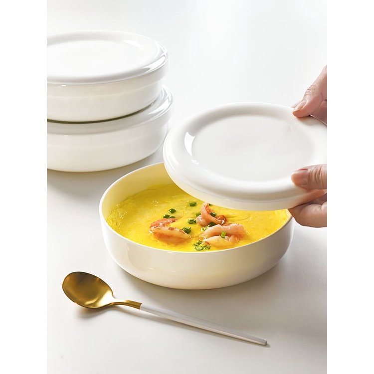 日本進口MUJIE蒸蛋碗隔水燉碗陶瓷帶蓋盤子保鮮碗湯盤粉蒸肉專用