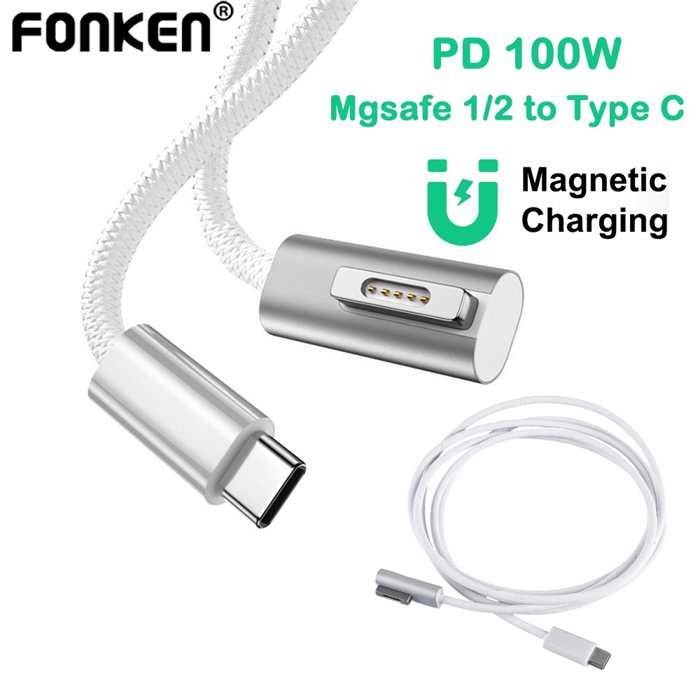 Fonken 100W Magsafe 1/2 轉 C 型適配器充電器磁性充電器電纜 Macbook 快速充電電纜