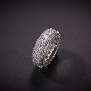 歐美銅微鑲鋯石嘻哈風金色指環個性圓形男士戒指