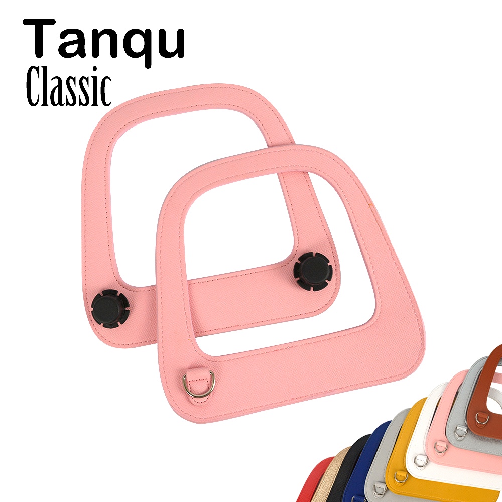 Tanqu 銀槍黑色 D 環大長方形人造邊緣繪畫 PU 皮革手柄適用於標準 Obag 經典包體 O 包零件