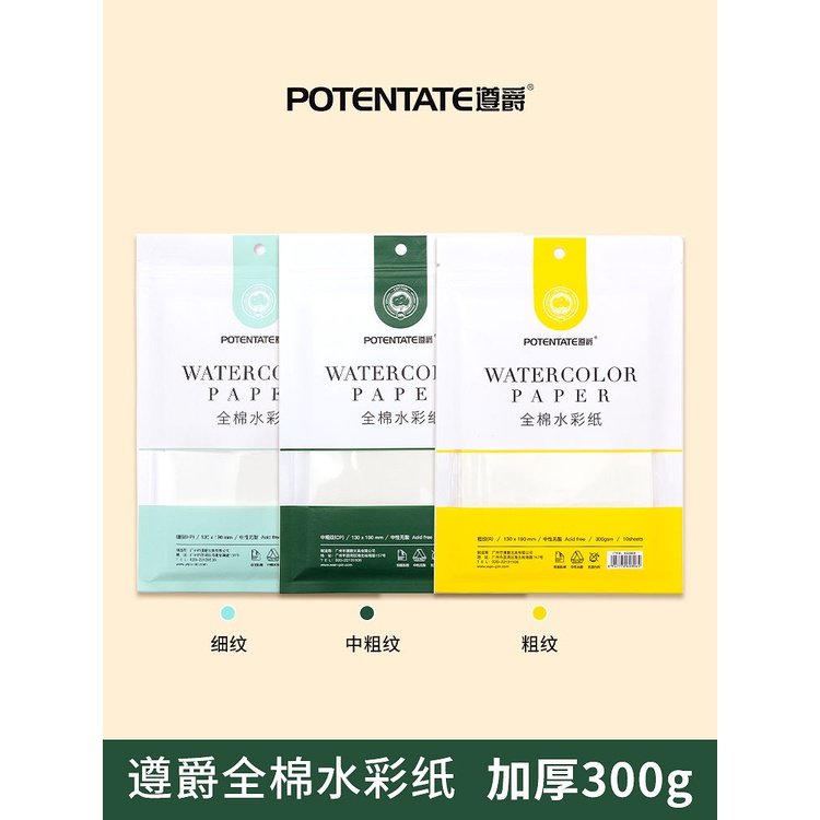 強力水彩紙 100% 棉紙用於水彩畫素描繪圖紙 300 克 10 張光滑表面 JO439